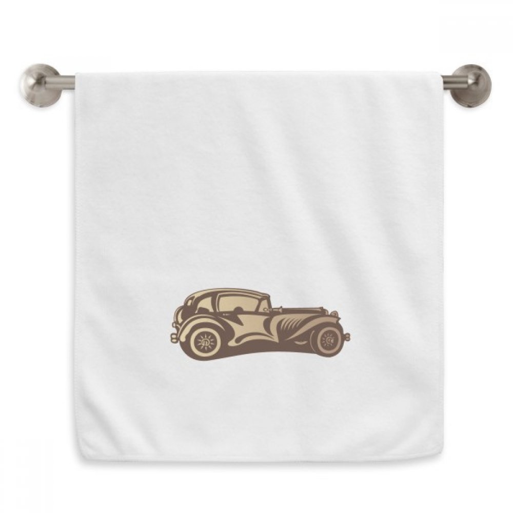 Serviettes débarbouillettes douces blanche motif voiture ancienne marron 13x29