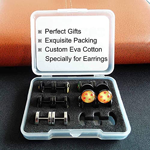 FLYUN 6Pairs Anime Fake Gauges Earring for Men Boy, Fake Gauge Fake Plugs 10MM 18G Screw Stud Black Men's Earrings2