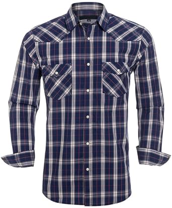 Western Shirts for Men with Snap Buttons Regular Fit Plaid Mens Long Sleeve Shirts Casual