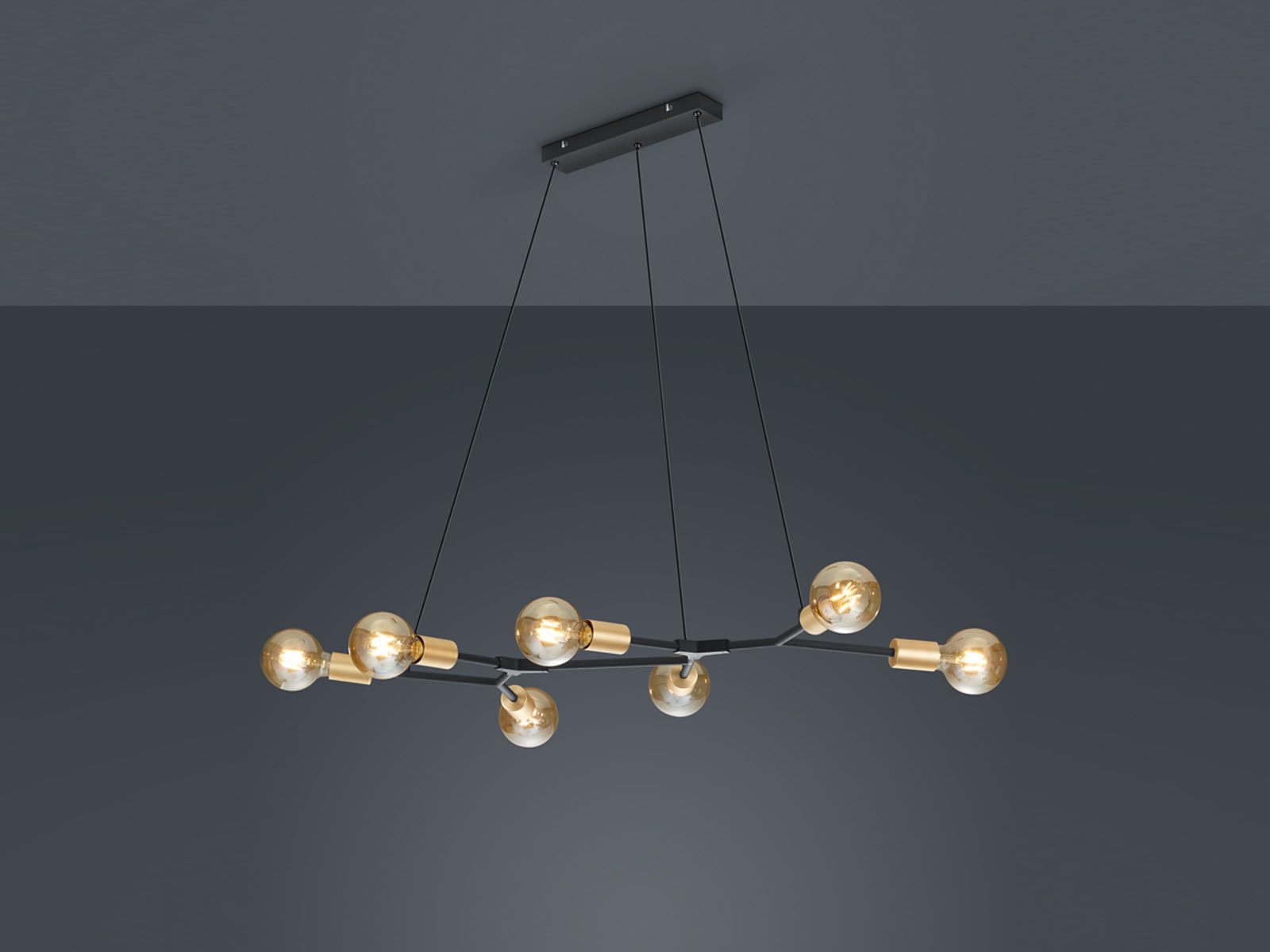 Trio Leuchten Cross 306700732 - Lampadario a sospensione, in metallo, colore: Nero opaco/bronzo, 7 x E27