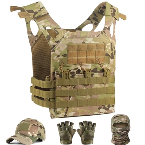 Tactical Vest with Cap & Gloves for Men (MOLLE) - Black