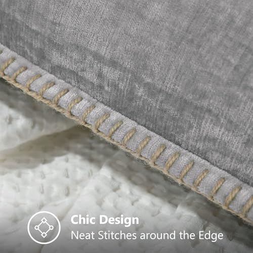 Image of decorUhome Fall Chenille Soft Cozy Throw Pillow Covers 24x24 Set of 2, Modern Farmhouse Boho Velvet Decorative Euro Sham Pillow Cases with Stitched Edge for Couch Sofa Bed Home Decor, Neutral Gray