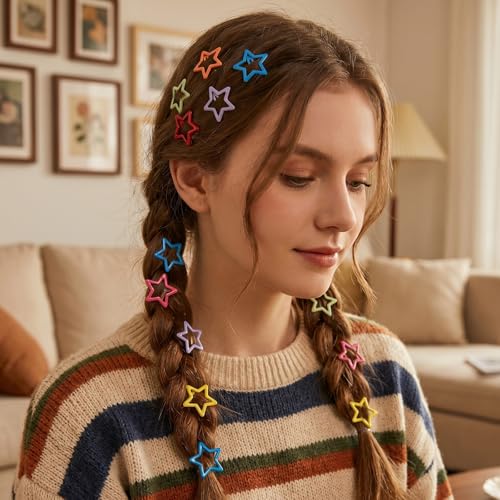100 Pinzas de Pelo Estrella Metálicas Coloridas JJUNW miniatura 7