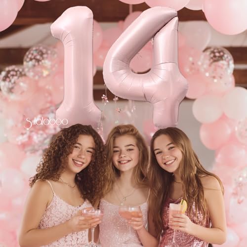 Image of 40 Inch Light Pink Number 14 Balloon 0-9 14th Foil Big Giant | Digital for Birthday Anniversary Graduation Decorations