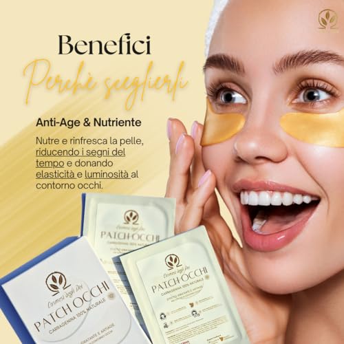 Cosmesi degli Dei Augenpflaster mit Carrageenin, Hyaluronsäure und Vitamin B3 | Augenringe und Taschen, Anti-Falten, feuchtigkeitsspendend und aufhellend, Augenkontur, hergestellt in Italien, Cosmesi