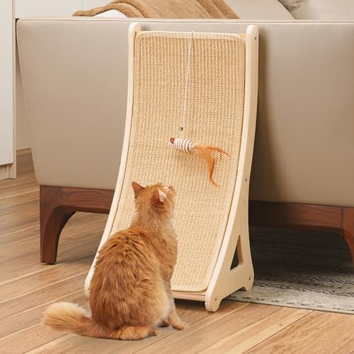 PETKARAY Curved Cat Scratcher, Sisal Kitty Scratching Ramp, L Shape Scratch Pad for Indoor Cats, 25.6