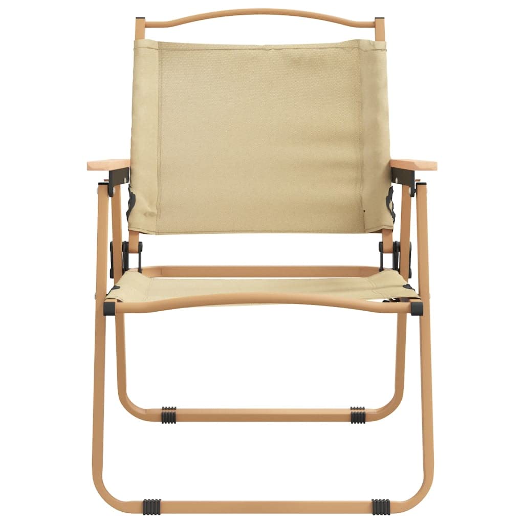 Campingstühle 2 STK Beige Klappbar 54x55x78 cm Oxford-Gewebe wetterfest Outdoor Gartenstuhl Balkonstuhl mit Armlehne und leichtem Stahlrahmen für Picknick und Camping
