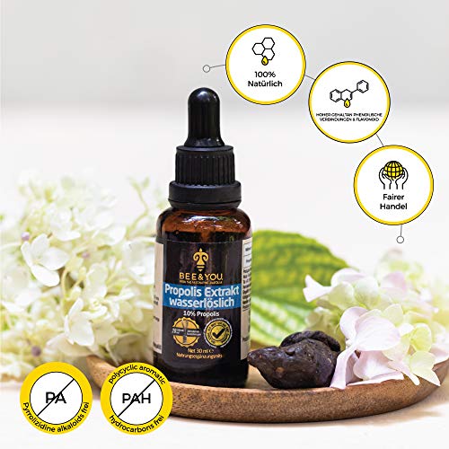 BEE&YOU Propolis Tinktur Tropfen, Extrakt wasserlöslich 10% (30 ml), ohne Alkohol, flüssig, Standardisiert, Keine Zusatzstoffe, auch für Kinder & Tiere geeignet Vergleichssieger 2022 – Bild 3