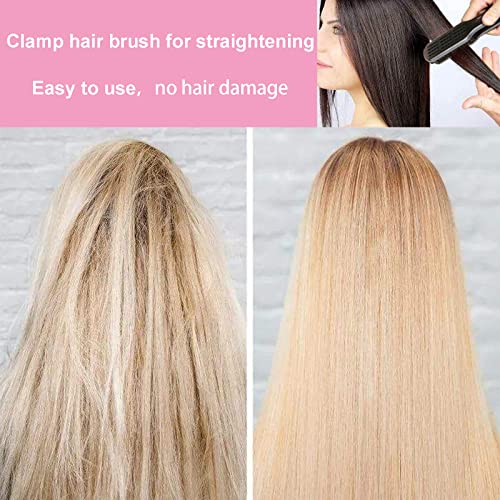 Clamp Brush Hair Double Sided Hair Straightening Comb With Lock Bristle Flat Straightener Air Vent Detangler Splint For Women,Girls,Wet,Dry,Fine,Thick Natural Hair #TOP4