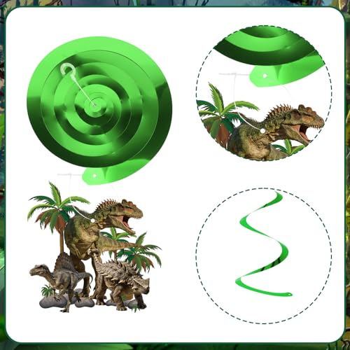 Image of Hooqict Happy Birthday Banner Dinosaur Birthday Decorations with 15Pcs Dinosaur Hanging Swirl Ceiling Streamers for Kids Boys Jungle Safari Green Dino Themed Party Decorations Supplies