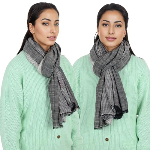 Anna-Kaci Lightweight Cotton Linen Scarf Striped Fashion Wrap Shawl for Women Men2
