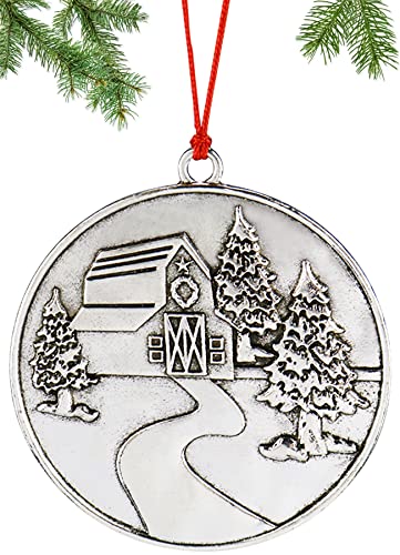 2022 Solid Pewter Metal Christmas Tree Ornament - Hanging Decorations For Party Home Holiday, Christmas Decor Gifts With Red Rope For Friends Family (Barn) #TOP2