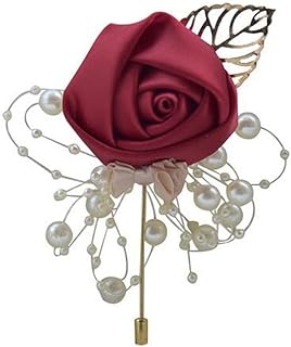 Snadulor 1 PCS Boutonniere for Men Wedding,Lapel Brooch Rose Wedding Boutonnierefor Wedding Prom Formal Dinner Party Decor,Wine Red