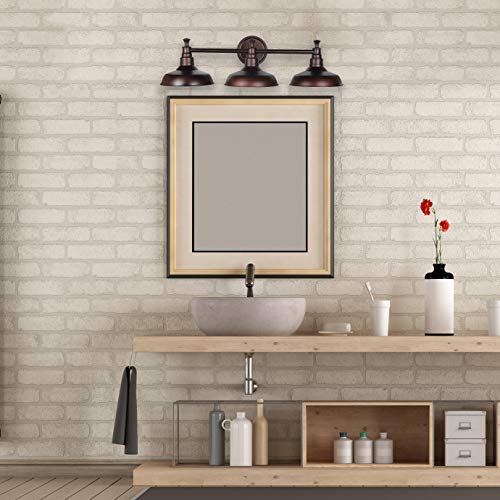 Image of Design House 520320 Kimball Industrial Farmhouse 3-Light Indoor Bathroom Vanity Light with Metal Shades for Over the Mirror, Coffee Bronze