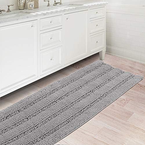 Flamingo P Bath Rugs Ultra Thick and Soft Texture Bath Mat Chenille Plush Striped Floor Mats Hand Tufted Bath Rug with Non-Slip Backing Door Mat for Kitchen/Entryway (Dove - 47" x 17")