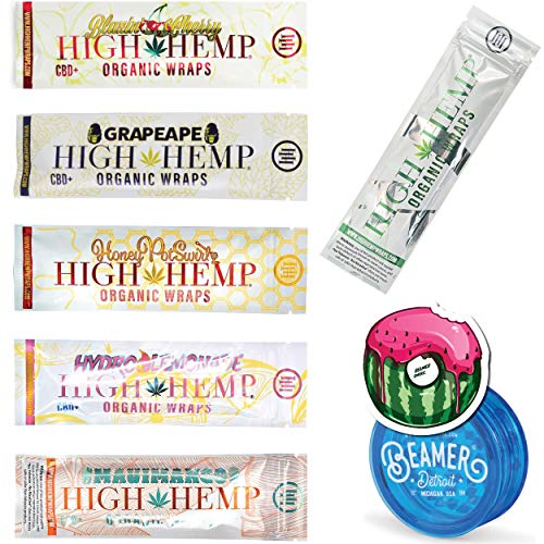 25 Packs (50 Total Wraps) Variety Pack of Organic Wraps with Filter Tip + Beamer 3-Piece 63mm Acrylic Grinder with Storage Compartment + Beamer Smoke Sticker