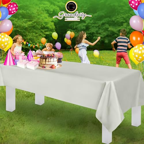 Image of Grandipity 24 Pack Premium Disposable Plastic Tablecloth 54 Inch. x 108 Inch. Decorative Rectangle Table Cover - Light Grey