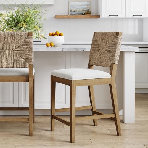 Nathan James Beacon Bohemian Boucle Bar Stool, Upholstered Counte...