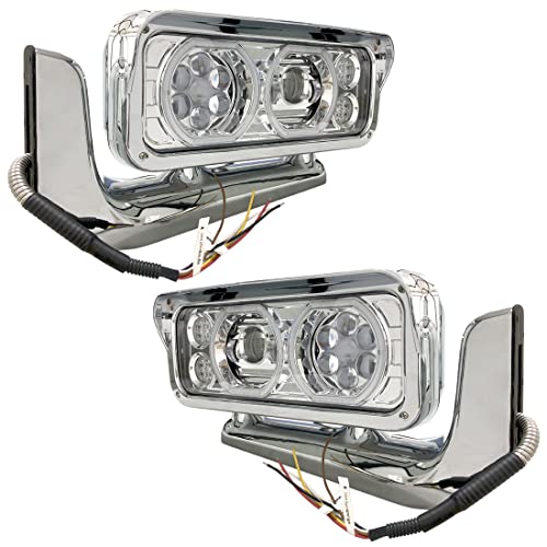FV FIT Full LED Headlights Pair With DRL LED Halo and Amber Turn Signal Light - White Housing for Peterbilt 359 81-88 379 87-07 389 08-21 - DOT SAE Approved