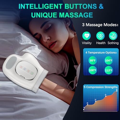 Image of Professional Hand Massager with Heat Compression Therapy, 3 Massage 4 Temperatures 5 Compression Pain Relief Glove, Arthritis & Wrist Carpal Tunnel Neuropathy Circulation, Gifts for Women /Men