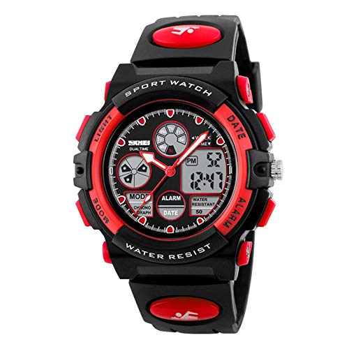 JTTM Montre De Digital Sport pour Homme Arm Montres Noir Dual Time Affichage Clairage LED BIP Horaire Alarme Calendrier Fonction,Rouge