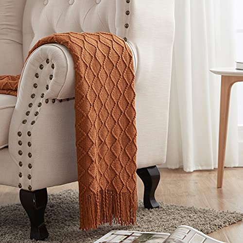 Sunstyle Home Rust Throw Blanket For Couch 50 X 60 Inches - Decorative Knitted Summer Blankets With Tassels - Soft Lightweight Woven Textured Solid Farmhouse Throw For All Seasons #TOP6