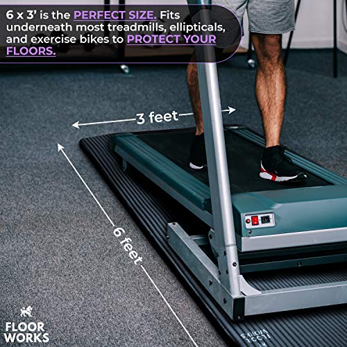 Treadmill Mat for Hardwood Floors Tile and Carpet Protection - Large Rubber PVC Free Pad is Sound Absorbing - Noise Reduction When Running in a Home Gym