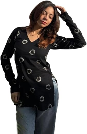 FELISIA Women's Rayon Floral Printed Full Sleeves V-Neck Short Kurti, Bell Sleeves, Short Kurti for Woman, Stylish Ethnic ...