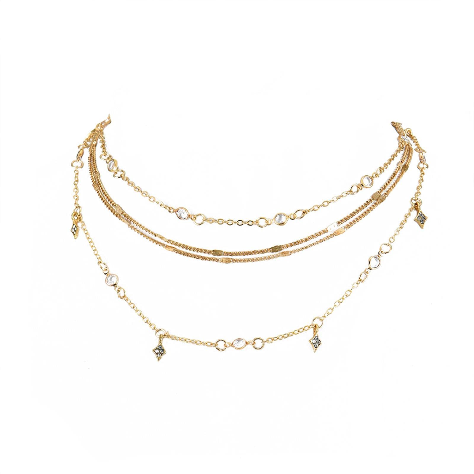 Collana Lunga Boho Vintage Con Ciondolo A Cristalli E Strass – Oro, Zirconia, Regolabile 45,7+5,1 Cm - 2