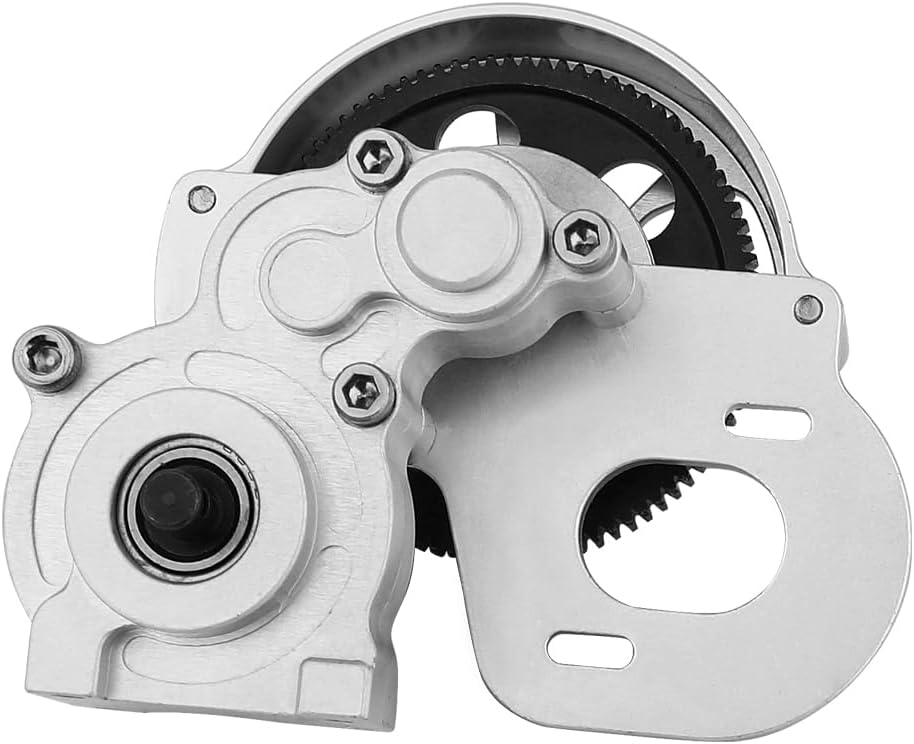 Metal Forward Transmission Assembled Gearbox with Steel Gear Set Compatible with Axial SCX10 & SCX10 II 90046 90047 1/10 RC Crawler Upgrade Parts,Half Open Shell (Silver)