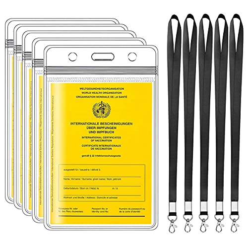 Impfpass Hülle 5pcs-Schutzhülle Transparent Impfausweis-Impfpass Etui für die Impfbescheinigung für Kinder und Erwachsene, Gültig für Impfausweis 2021 und Alten Impfausweis - 5 Lanyards, 175mm*115mm Cover