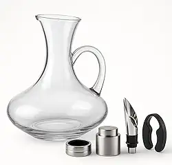 Kit de Vinho Premium com Decanter de Vidro 1500ml e Acessórios – Bico Dosador, Tampa Hermética, Anel Anti-Gotas e Cortador de Lacre – Presente Elegante