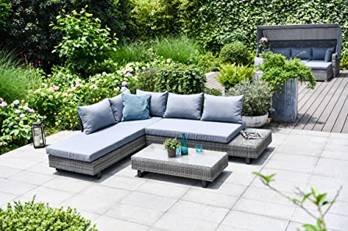GSD St Lucia Corner Sofa Sun lounger Rattan Wicker Luxury Garden Set - In Grey...
