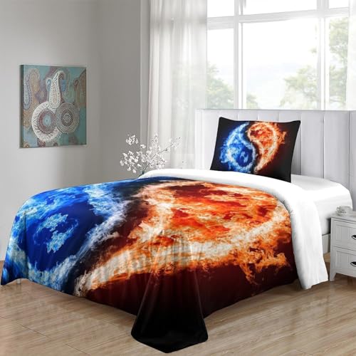 Housse de couette 3D imprimé Feu de Glace en microfibre zippée 135x200