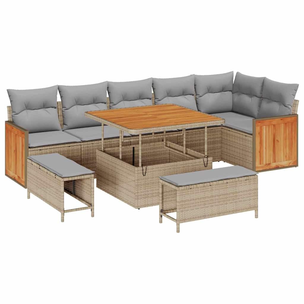 Modułowa sofa ogrodowa zestaw 11 szt. 9-osobowa polirattanowa beżowa