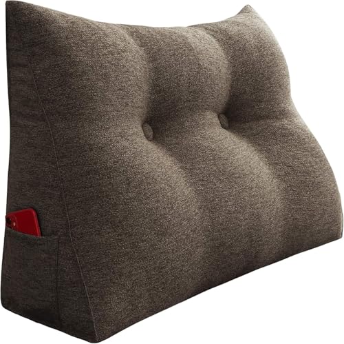 綿と麻の混紡 ラージベッドレストウェッジリーディングピロー装飾標準サイズヘッドボードバックサポートエレベーションポジショニング寮の客室用多用途クッションデイベッド取り外し可能で洗えるカバー付き クリーム 122CM… (カーキ色,100cm)