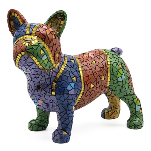 Lukitas French Bulldog Statue Home Decor, Colorful Dog Sculpture, Mosaic Animal Ornament Figurine for Living Room Office Garden Yard, Resin 7.5''