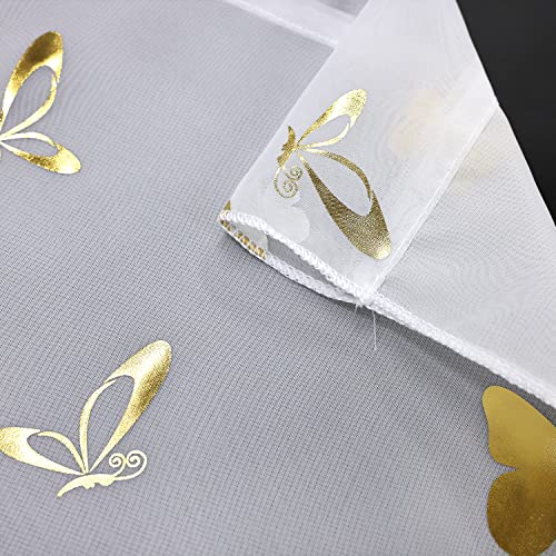 CORLIF Panel Curtain with Drawstring Kitchen Bistro Curtains Panneaux Voile Short Curtain Transparent Curtains with Butterfly Print Gold W x H 40 x 90 cm 1 Piece - Image 2