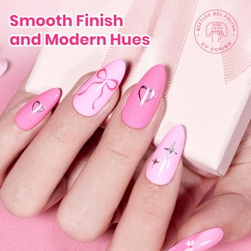Image of Beetles Pink Gel Polish Set - Pinks Escape 15ML /0.51Fl Oz, 6 Colors Hema Free Pink Gel Nail Polish Set, Same Color Same Bottle, Valentines Nails, Long Lasting Soak Off UV LED Nail Lamp Gifts for Her