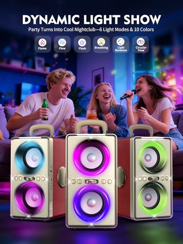 Image of YIER Bluetooth Speaker, 240W Peak Loud Party Speaker with Big Bass, 20H Playtime, TWS, BT5.3, Large Portable Wireless Boom Box with LED Light for Outdoor Backyard Beach Home (Leather Red)