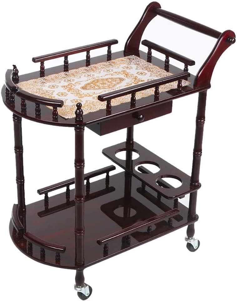 Bar Cart, Home Bar Hotel Serving Cart Wine Cart - Tea Cart Serving Trolley Wooden Dining Cart Rolling Storage Dining Cart Hotel Dessert Tool Cart Mobile Luxury Hotel & Restaurant(A)