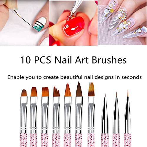 10 Pezzi Pennelli per Unghie,Rosa Pennello gel