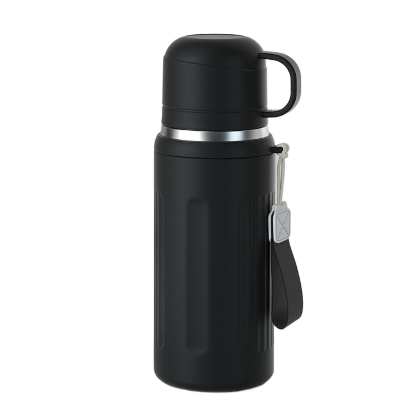 Isolierflasche Isolierter Wasserbecher aus Edelstahl mit großer Kapazität, Outdoor-Sport, tragbar, einfache Anzeige der Temperatur(Black,800ml)