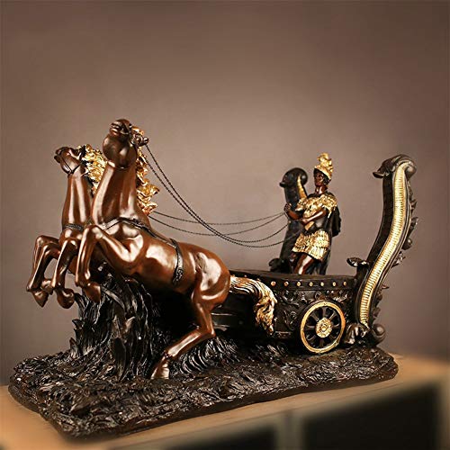 ZHANGXJ Vintage Elegant Resin 2 Horse Chariot Figurine, European Style Living Room Front Desk TV Set Crafts Gift 85x50x60cm