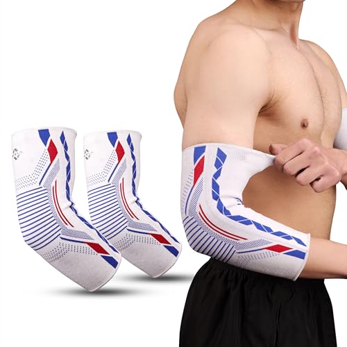 Image of Nivia Knitted Elbow Support with Silicon For Men & Women, Neoprene Compression Sleeve, Anti-Slip Grip, Heat Retention & Joint Stability for Gym, Training, and Injury Recovery(White, Large)
