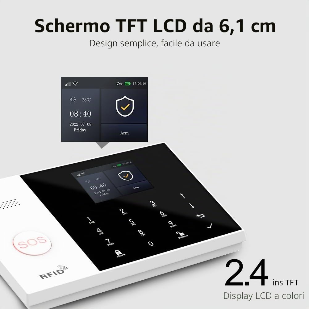 XNY Allarme casa 4G, Wifi Allarme Senza fili, Antifurto Allarme con Avviso APP, Kit 8 Pezzi: Rilevatore di Movimento, Sensore Porte Finestre, Sirena, Telecomando, Lavora con Alexa e Google Assistant