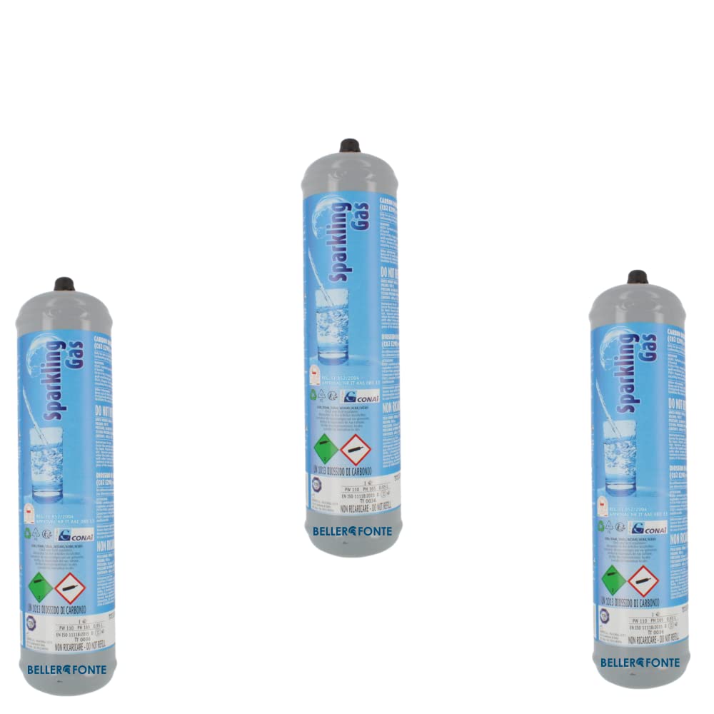 BELLEROFONTE - Bombole CO2 600g E290 per Gasatore Acqua Frizzante – Attacco M11x1 Compatibile Universale – Set Risparmio 3 Pezzi - Made in Italy