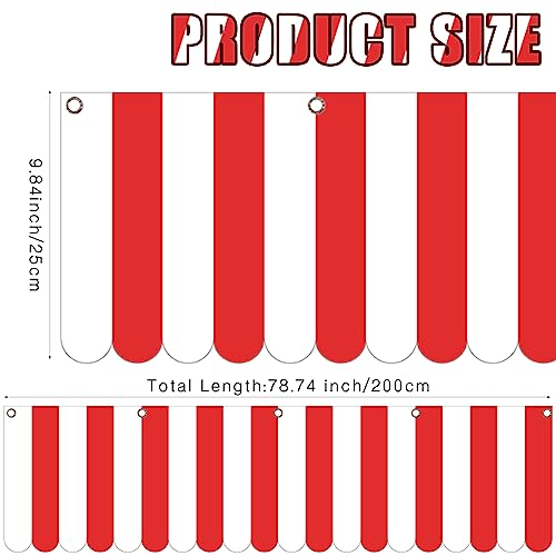 Image of Preboun 20 Pcs Carnival Awning Decorations Tent Circus Hanging Decorations Carnival Banner Concession Stand Sign Canopy Awning for Pirate Summer Party, 9.84''x78.74'' (Red and White)