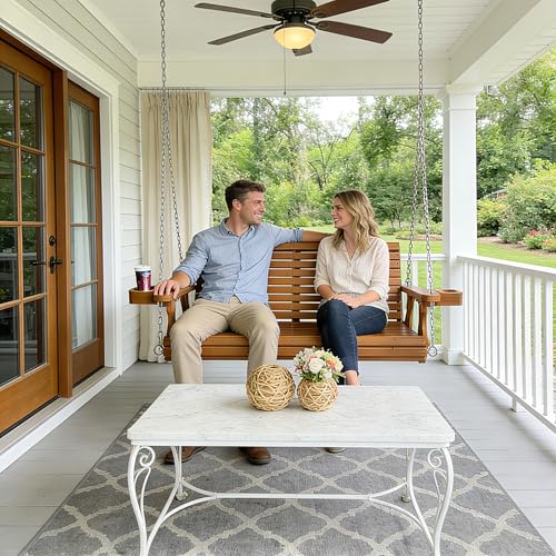 Image of Fortune Candy Wooden Porch Swing, Cedar Tone, 4 FT Extra Large