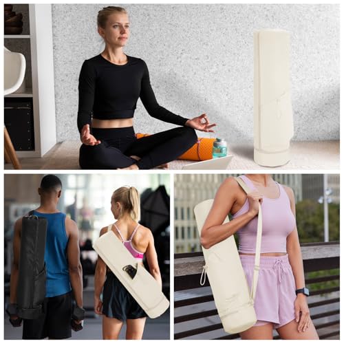 sportsnew Yoga Mat Bag, Full Zip Cargo Yoga Mat Carrier Bag with Drawstring Water Bottle Pocket and Bottom Wet Pocket, Yoga Mat Carrier Holder Multi-Functional Storage Bag, Beige by sportsnew - Image 6
